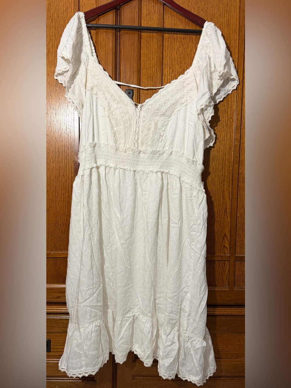 NWT Angie Eyelet Lace Midi Dress Boho Peasant Swiss Dot Smocked Flutter Sleeve